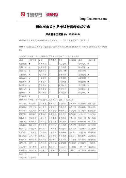 历年河南公务员考试行测考察成语库