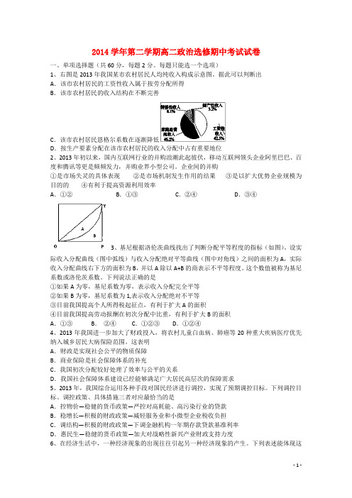 上海市理工大学附属中学高二政治下学期期中试题
