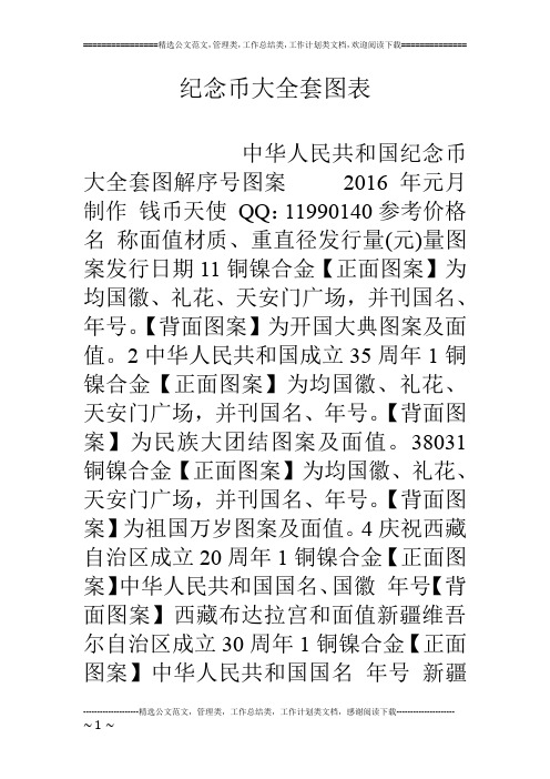 纪念币大全套图表