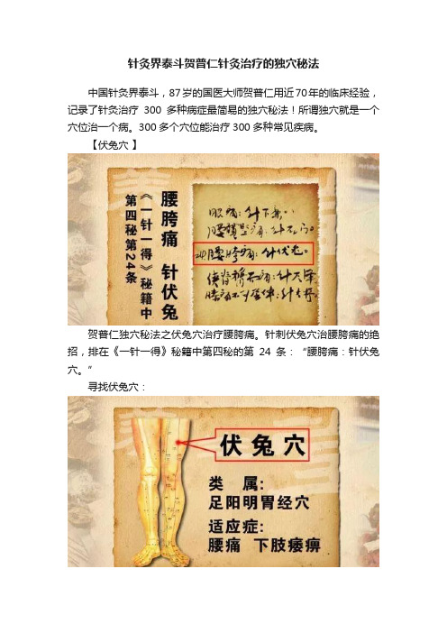 针灸界泰斗贺普仁针灸治疗的独穴秘法