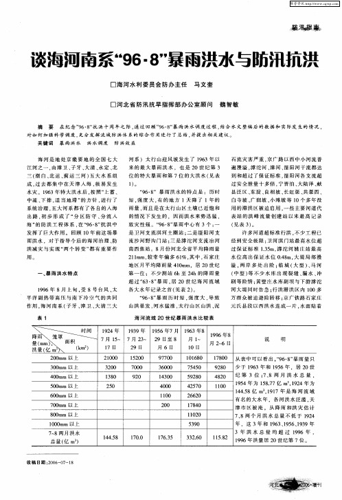 谈海河南系“96·8”暴雨洪水与防汛抗洪