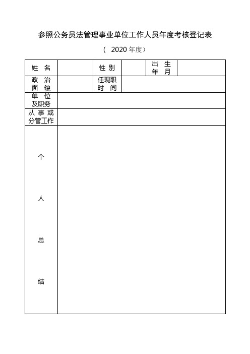 鲤城区参照公务员法管理事业单位工作人员年度考核登记表