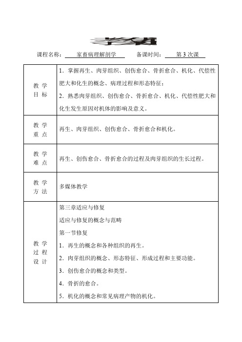 家畜病理解剖学  教案(第3次课)