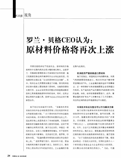 罗兰·贝格CEO认为：原材料价格将再次上涨