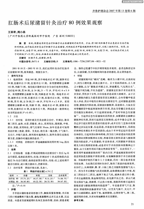 肛肠术后尿潴留针灸治疗80例效果观察