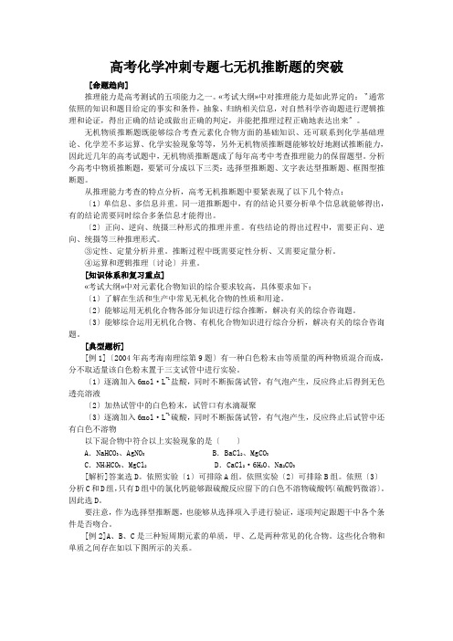 高考化学冲刺专题七无机推断题的突破