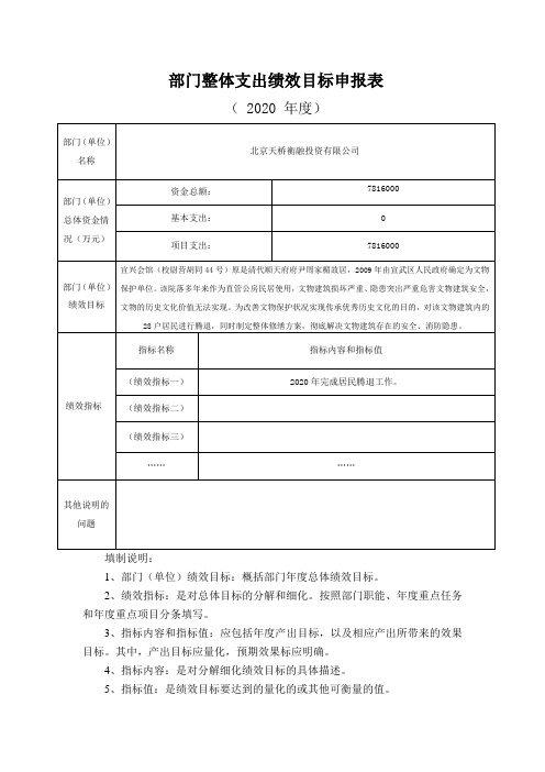 部门整体支出绩效目标申报表