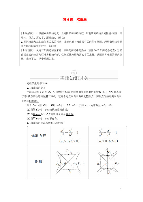 2020版高考数学一轮复习第8章平面解析几何第6讲双曲线讲义理含解析20190420166