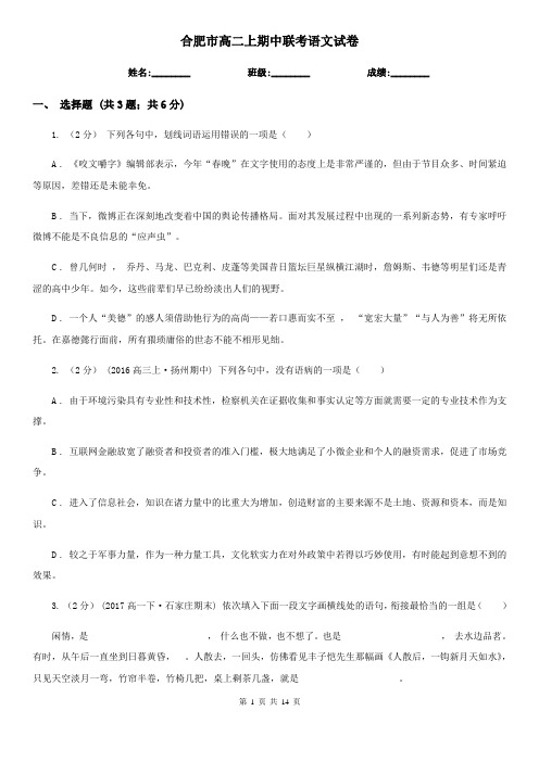合肥市高二上期中联考语文试卷