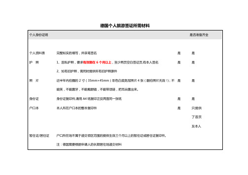 德国个人旅游签证所需材料