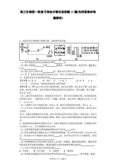 高三生物第一轮复习有丝分裂非选择题75题(包括答案和每题解析)