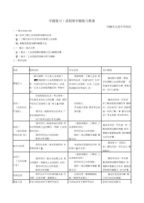 人教版初三化学下册工业流程图专题复习教学设计