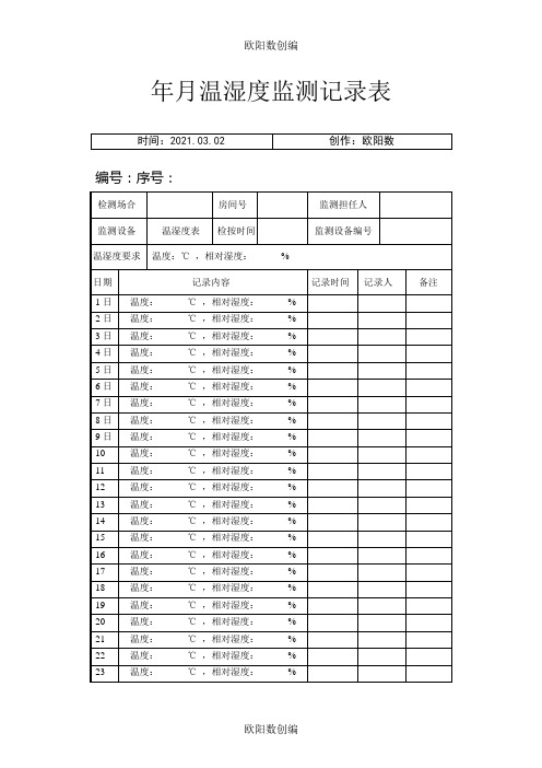 检验室环境温湿度记录表之欧阳数创编