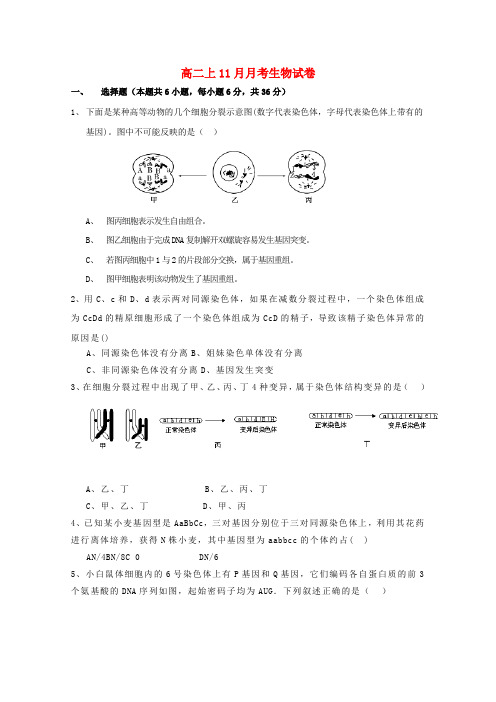 【精选】重庆市万州区_高二生物11月月考试题