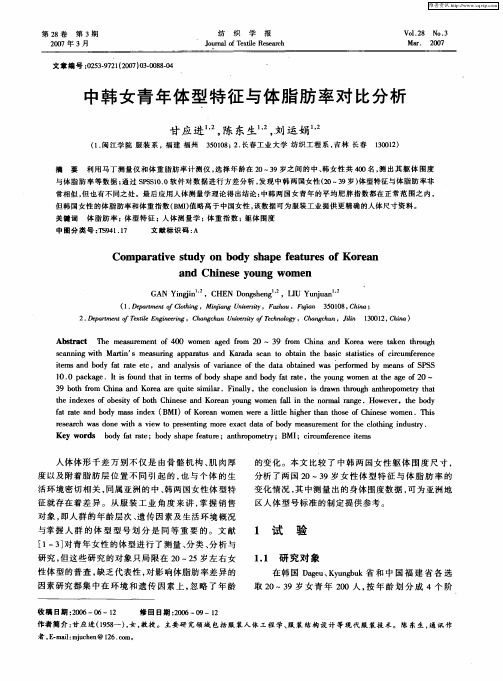 中韩女青年体型特征与体脂肪率对比分析