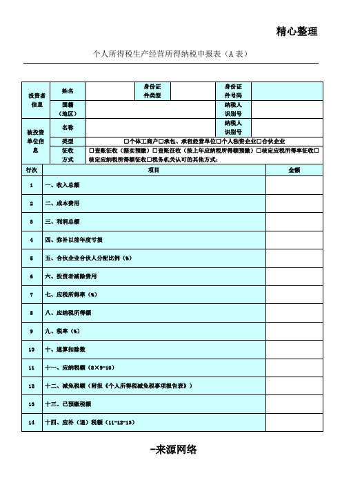 个人所得税生产经营所得纳税申报表格模板A表格模板