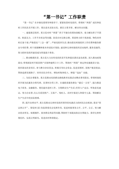 驻村工作职责(第一书记及队员)