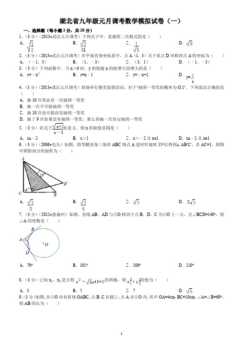 湖北省九年级元月调考数学模拟试卷(一)
