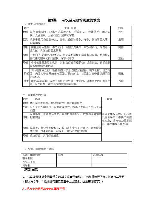 从汉至元政治制度的演变(2016年一轮复习导学稿)