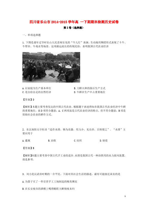 四川省乐山市高一历史下学期期末检测试卷(含解析)