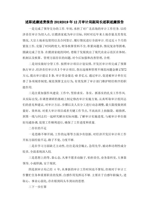 述职述廉述责报告2019 2019年12月审计局副局长述职述廉报告 精品