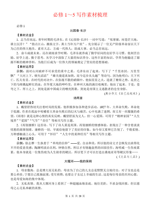 高考作文备考 必修1—5作文写作素材整理