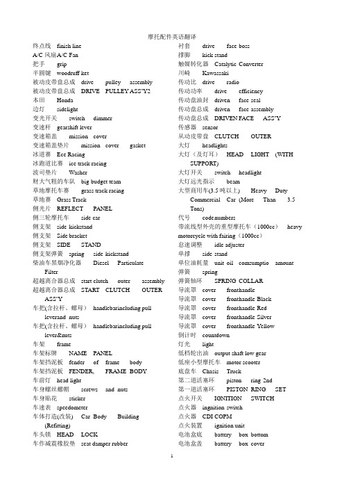 摩托配件英语翻译(中英文) 