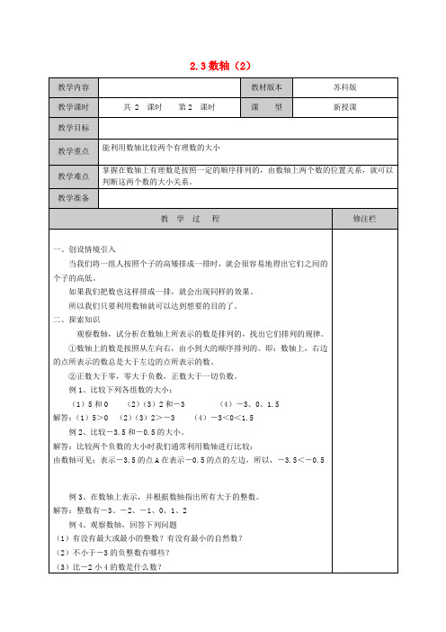 七年级数学上册 2.3 数轴(第2课时)教学案 (新版)苏科版