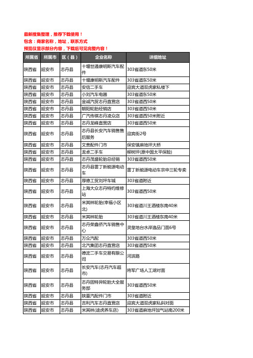 新版陕西省延安市志丹县汽车4S店企业公司商家户名录单联系方式地址大全32家