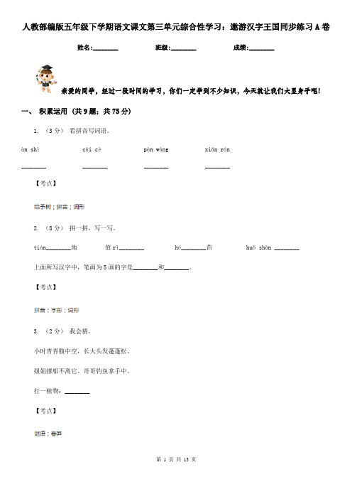 人教部编版五年级下学期语文课文第三单元综合性学习：遨游汉字王国同步练习A卷