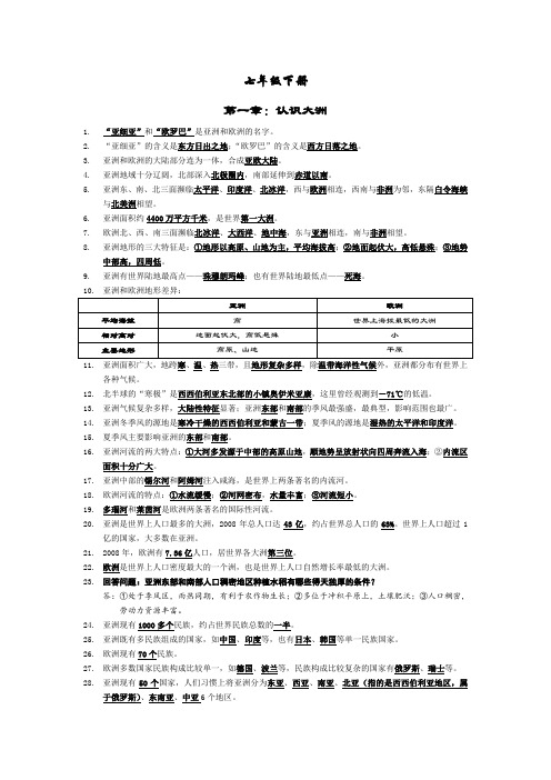 (完整版)七年级地理下册复习提纲湘教版