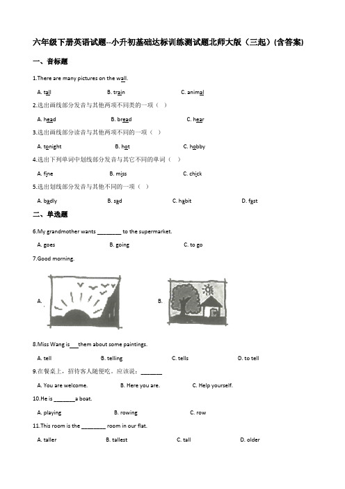 六年级下册英语试题--小升初基础达标训练测试题(精品)  北师大版(三起)(含答案)