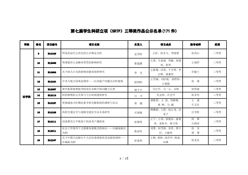 第七届学生科研立项(SRTP)三等奖作品公示名单(件)