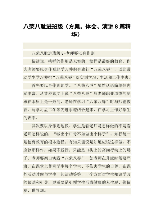 八荣八耻进班级(方案,体会、演讲8篇精华)
