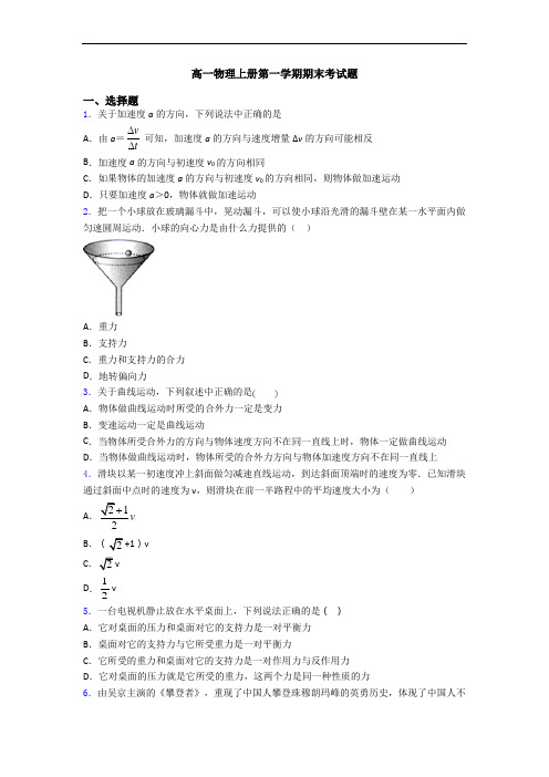 高一物理上册第一学期期末考试题