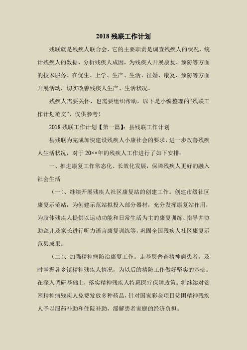 2018最新工作计划范本模板-2018残联工作计划_0
