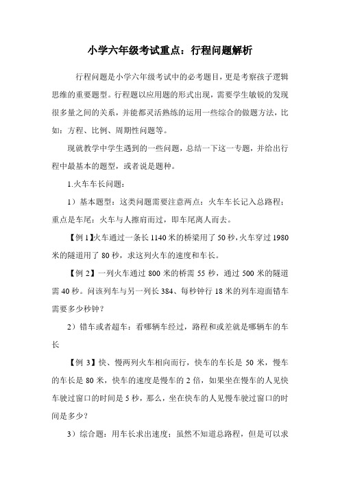 小学六年级考试重点：行程问题解析.doc