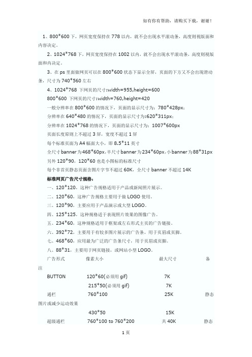 网站页面设计基本尺寸