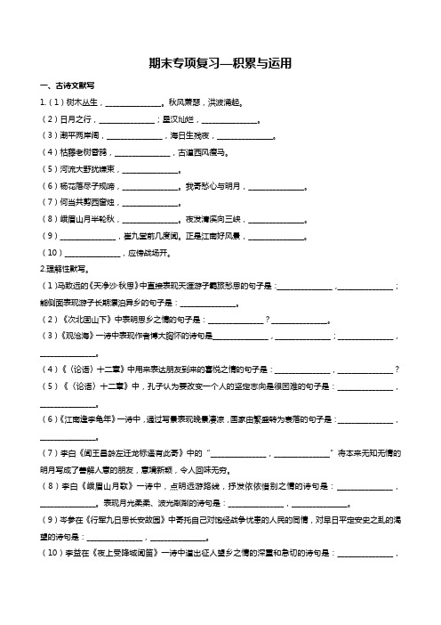 最新人教版部编版初中语文七年级上册 期末专项复习01—积累与运用