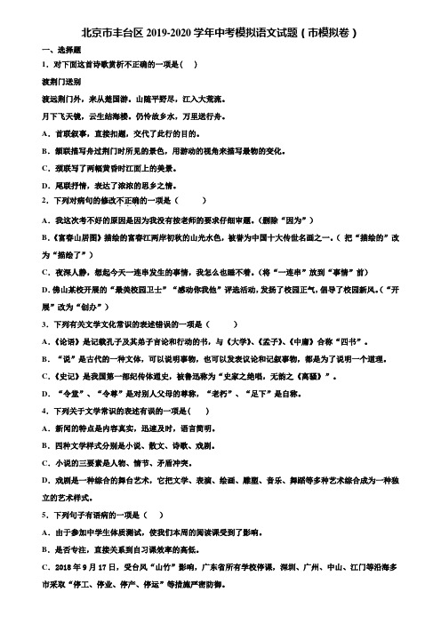 北京市丰台区2019-2020学年中考模拟语文试题(市模拟卷)含解析