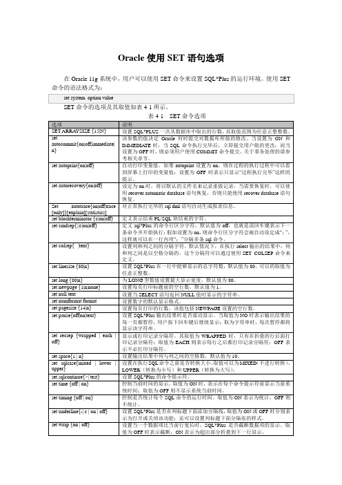 Oracle使用SET语句选项