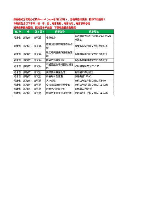 2020新版河北省邢台市新河县SPA美体工商企业公司商家名录名单黄页联系号码地址大全11家