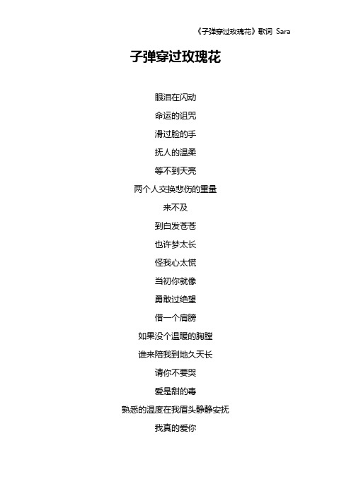 《子弹穿过玫瑰花》歌词 Sara