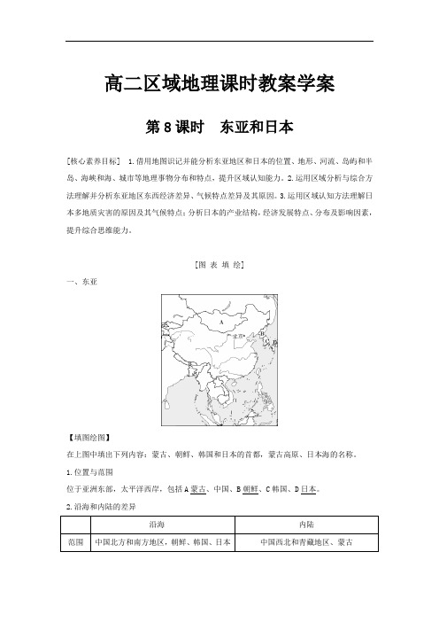 内蒙古翁牛特旗乌丹第一中学2021—2022学年高二区域地理课时教案学案：第8课时　东亚和日本