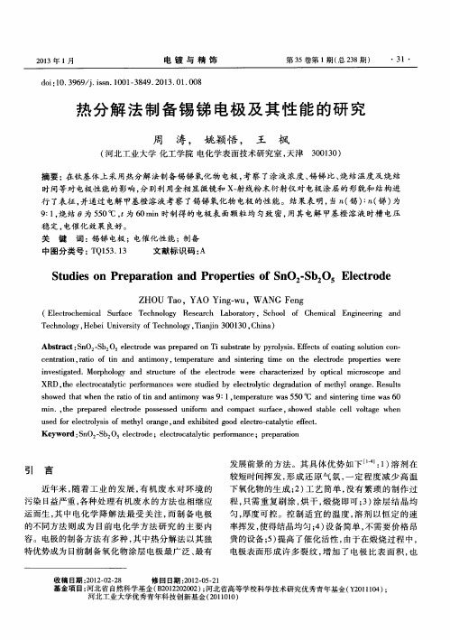 热分解法制备锡锑电极及其性能的研究