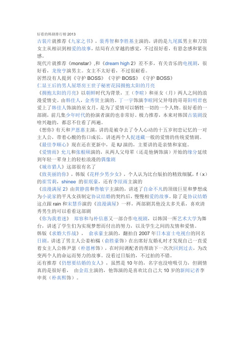 好看的韩剧排行榜2013 - 好看的韩剧排行榜2013