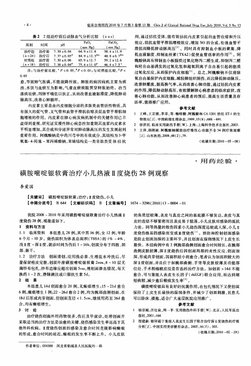 磺胺嘧啶银软膏治疗小儿热液Ⅱ度烧伤28例观察