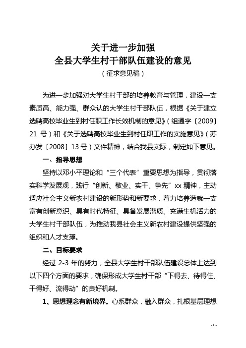 关于进一步加强大学生村干部队伍建设的实施意见(定稿)