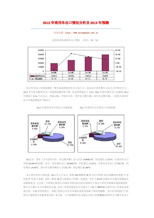 2012年商用车出口情况分析及2013年预测