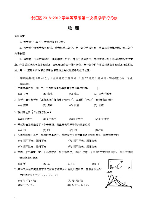 (推荐)徐汇区2019年秋高三第一学期期末(一模)学科质量检测物理试题及答案.docx
